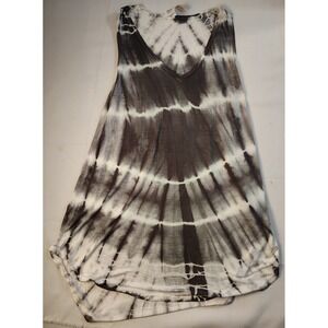 Freeloader Womens Tank Top Sz M Grey White Tie Dye V-Neck Rayon Boho Casual USA